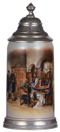 Stoneware stein, 1.0L, hand-painted, by Merkelbach & Wick, Zum Hochzeitstag v. d. Mutter, pewter lid & base, mint.