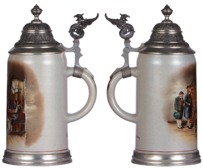 Stoneware stein, 1.0L, hand-painted, by Merkelbach & Wick, Zum Hochzeitstag v. d. Mutter, pewter lid & base, mint. - 2