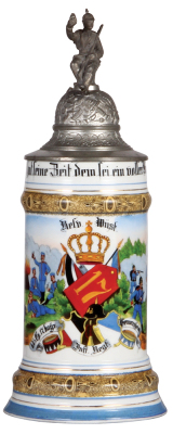 Regimental stein, .5L, 11.0" ht., porcelain, 5. Comp., bayr. Inft. Nr. 17, Germerscheim, 1899 - 1901, two side scenes, roster, lion thumblift, named to: Resv. Wüst, mint.