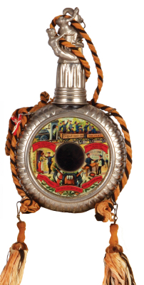 Regimental flask, .25L, glass & metal, 11. Comp., Inft. Regt. Nr. 83, Arolsen, 1911 - 1913, named to: Resv. Schulze, rider on finial missing head, photo of Wilhelm II is worn. - 2