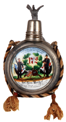 Regimental flask, .25L, porcelain, 10. Comp., Inft. Regt. Nr. 172, Neubreisach, 1906 - 1908, named to: Res. Horn Weitzel, very good condition. - 2