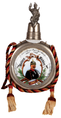 Regimental flask, .25L, porcelain, 11. Comp., Inft. Regt. Nr. 60, Weissenburg, 1904 - 1906, named to: Reserv. Päbler, very good condition.