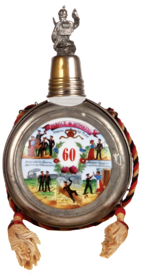 Regimental flask, .25L, porcelain, 11. Comp., Inft. Regt. Nr. 60, Weissenburg, 1904 - 1906, named to: Reserv. Päbler, very good condition. - 2
