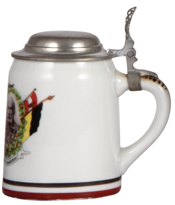 Military stein, .5L, porcelain, Wilhelm II & Franz Josef, pewter lid, mint. - 2