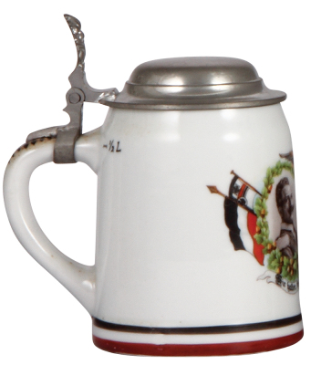 Military stein, .5L, porcelain, Wilhelm II & Franz Josef, pewter lid, mint. - 3