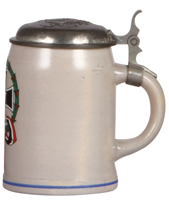 Military stein, .5L, stoneware, 1914 Iron Cross, relief pewter lid with Bavarian coat-of-arms, mint. - 2