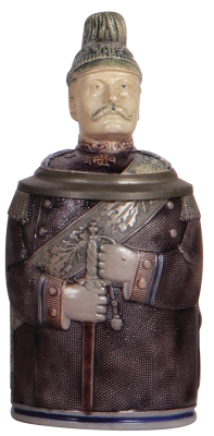 Character stein, .5L, stoneware, blue & purple saltglazes, Wilhelm II, mint.