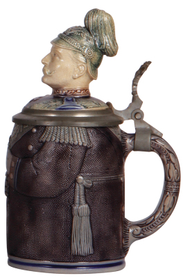 Character stein, .5L, stoneware, blue & purple saltglazes, Wilhelm II, mint. - 2