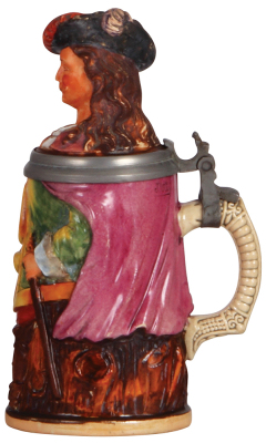 Character stein, .3L, pottery, by Diesinger, 734, Trumpeter, missing thumblift. - 2