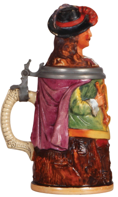 Character stein, .3L, pottery, by Diesinger, 734, Trumpeter, missing thumblift. - 3