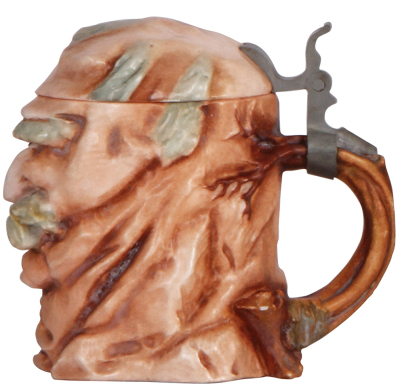 Character stein, .5L, porcelain, marked Musterschutz, by Schierholz, Radish Face, small chip by handle, otherwise mint. - 2