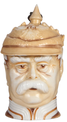 Character stein, .5L, porcelain, marked Musterschutz, by Schierholz, Bismarck, very small flake on visor.