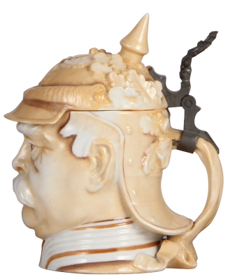 Character stein, .5L, porcelain, marked Musterschutz, by Schierholz, Bismarck, very small flake on visor. - 2