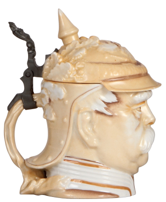 Character stein, .5L, porcelain, marked Musterschutz, by Schierholz, Bismarck, very small flake on visor. - 3
