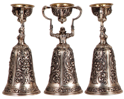 Two silver wedding beakers, 6.0" ht., marked 800, 150 grams; with, 5.2" ht., marked 800, 130 grams, both good condition. - 2