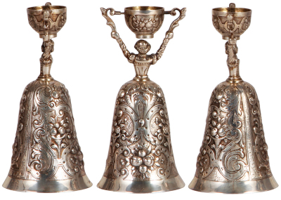 Two silver wedding beakers, 6.0" ht., marked 800, 150 grams; with, 5.2" ht., marked 800, 130 grams, both good condition. - 3