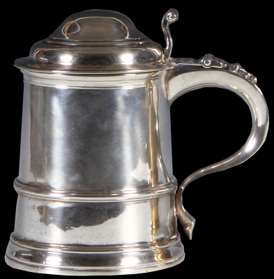 Silver tankard, 5.5" ht., 455 grams, hallmarks, British, late 1800s, excellent condition.