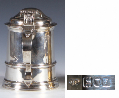 Silver tankard, 5.5" ht., 455 grams, hallmarks, British, late 1800s, excellent condition. - 4