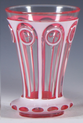 Glass beaker, 5.1''ht., blown, white on pink on clear, cut, two very small manufacturing flaws on white, mint. - 3