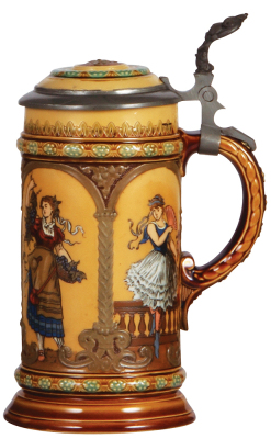 Mettlach stein, .5L, 1972, etched & decorated relief, inlaid lid, mint. - 2