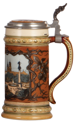 Mettlach stein, .5L, 1863, etched, Stuttgart, inlaid lid, mint.  - 2