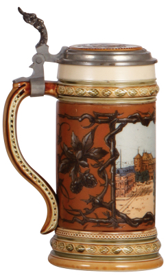 Mettlach stein, .5L, 1863, etched, Stuttgart, inlaid lid, mint.  - 3