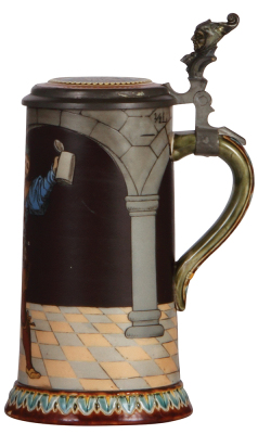 Mettlach stein, .5L, 2776, etched, inlaid lid, mint. - 2