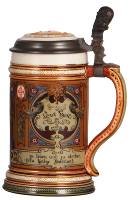 Mettlach stein, .5L, 1914, etched, inlaid lid, mint. - 2