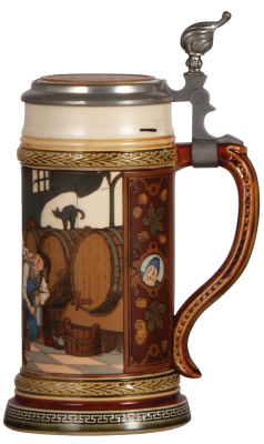 Mettlach stein, .5L, 2282, etched, inlaid lid, mint. - 2