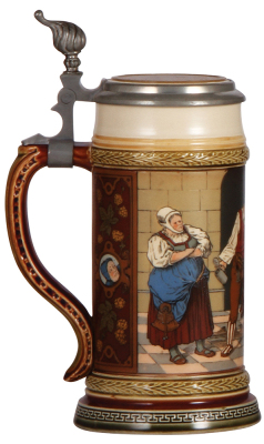 Mettlach stein, .5L, 2282, etched, inlaid lid, mint. - 3