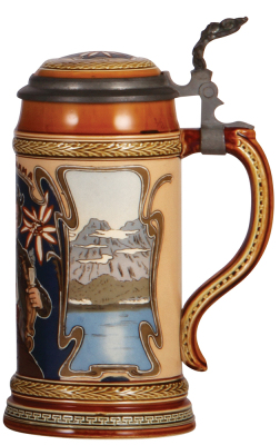 Mettlach stein, .5L, 2745, etched, inlaid lid, mint.  - 2