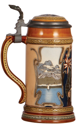 Mettlach stein, .5L, 2745, etched, inlaid lid, mint.  - 3