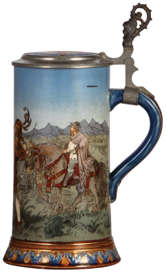 Mettlach stein, 1.0L, 2082, etched, Wilhelm Tell, inlaid lid, mint. - 2