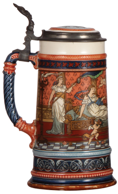 Mettlach stein, 1.0L, 2401, etched, inlaid lid, mint. - 3