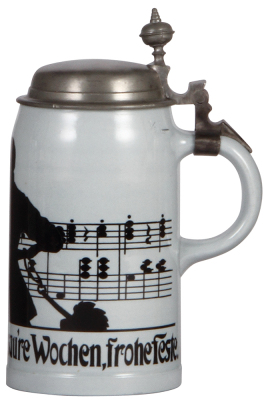 Mettlach stein, .5L, 1367 [1909], PUG, silhouette, pewter lid, excellent pewter repair, otherwise mint. - 2