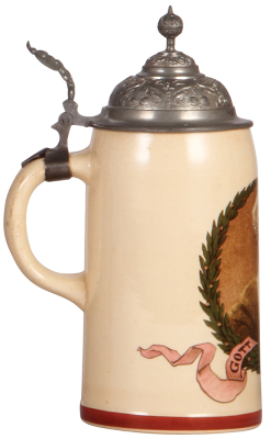 Mettlach stein, .5L, 1351 [1909], PUG, Kaiserin, pewter lid, excellent pewter strap repair, otherwise mint. - 3