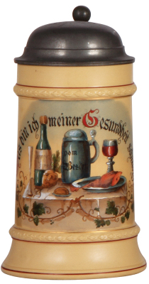 Mettlach stein, .5L, 406, hand-painted, pewter lid, mint.