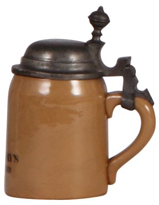 Mettlach stein, 3.3" ht., 2303, PUG, Bartholomay's Rochester Beer, pewter lid, mint. - 2