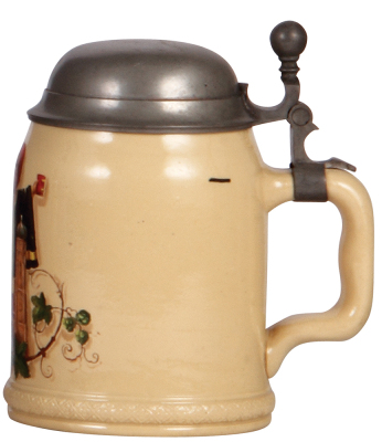Mettlach stein, .5L, 284, transfer & hand-painted, Munich Child, pewter lid has a minor dent. - 2