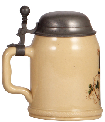 Mettlach stein, .5L, 284, transfer & hand-painted, Munich Child, pewter lid has a minor dent. - 3