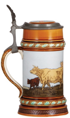 Mettlach stein, .5L, 1472, etched, inlaid lid, rare, mint. - 3