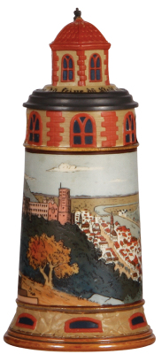 Mettlach stein, .5L, 2894, etched, Heidelberg, inlaid lid, mint, rarely found in mint condition.