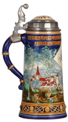 Mettlach stein, .5L, 2717, etched, Venus Target stein, inlaid lid, mint. - 3