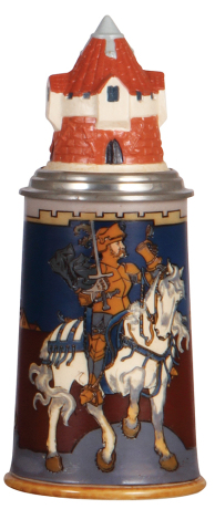 Mettlach stein, .5L, 2765, etched, by H. Schlitt, inlaid lid, interior bottom is brown, otherwise mint. 