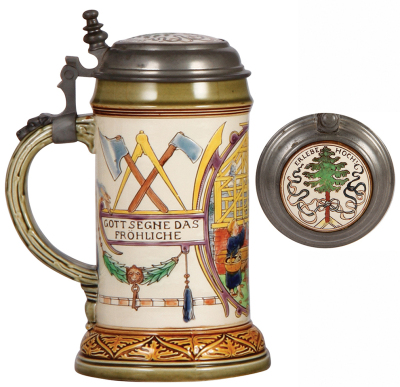 Mettlach stein, .5L, 2723, etched & glazed, Carpenter Occupation, inlaid lid, mint. - 3