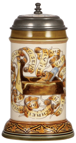 Mettlach stein, .5L, 2721, etched & glazed, Cabinetmaker Occupation, inlaid lid, mint.