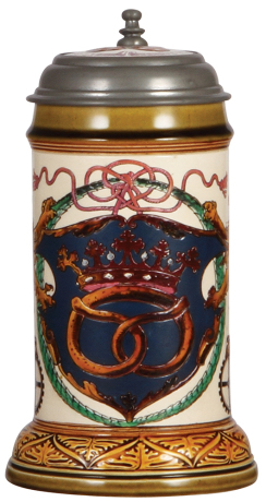 Mettlach stein, .5L, 2719, etched & glazed, Baker Occupation, inlaid lid, mint.