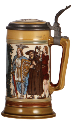 Mettlach stein, .5L, 2798, etched, Richard Wagner, inlaid lid, small factory flaw on lower edge. - 2