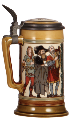 Mettlach stein, .5L, 2798, etched, Richard Wagner, inlaid lid, small factory flaw on lower edge. - 3