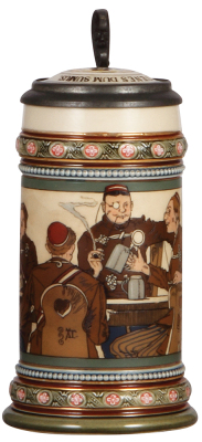 Mettlach stein, .5L, 2051, etched, inlaid lid, mint.